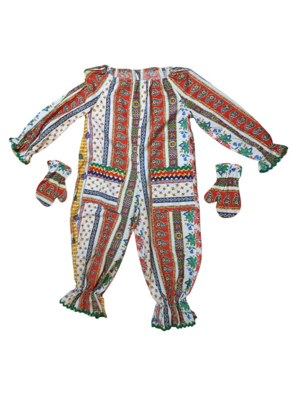 Vintage Homemade Clown Costume Halloween Jumpsuit and Mittens Size Small/7